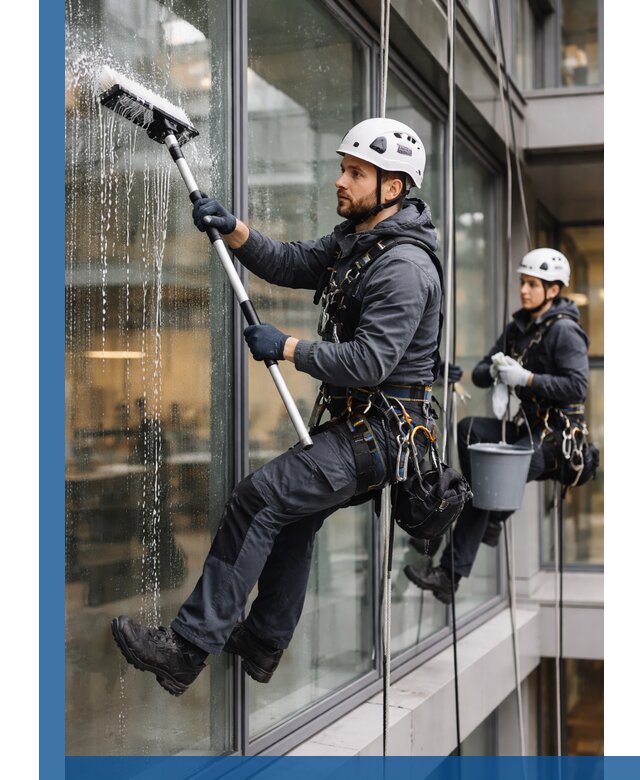 Профессиональная мойка витражей промышленными альпинистами в Куйбышеве