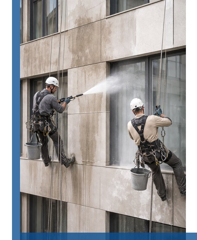 Послестроительная мойка фасада промышленным альпинизмом в Куйбышеве