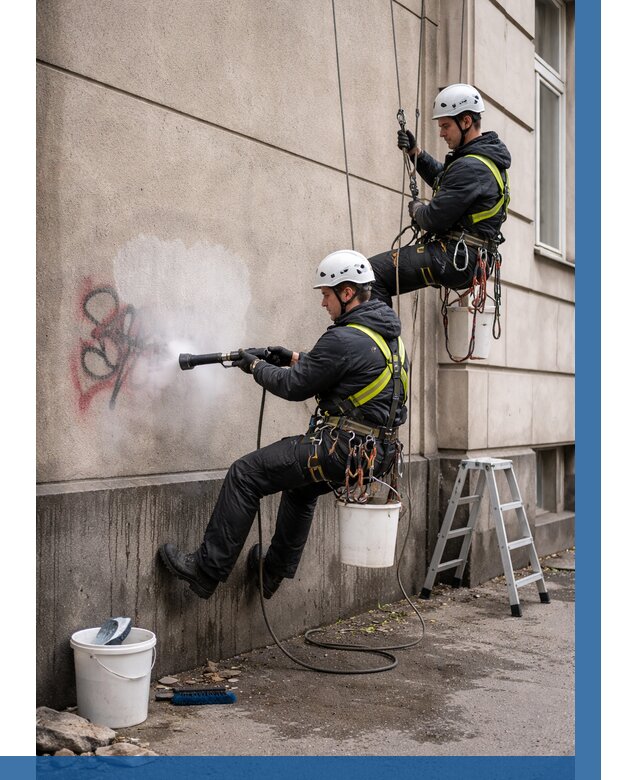 Удаление граффити с фасада в Куйбышеве от 4666 р. | ВЫСОТНИК-Кбш