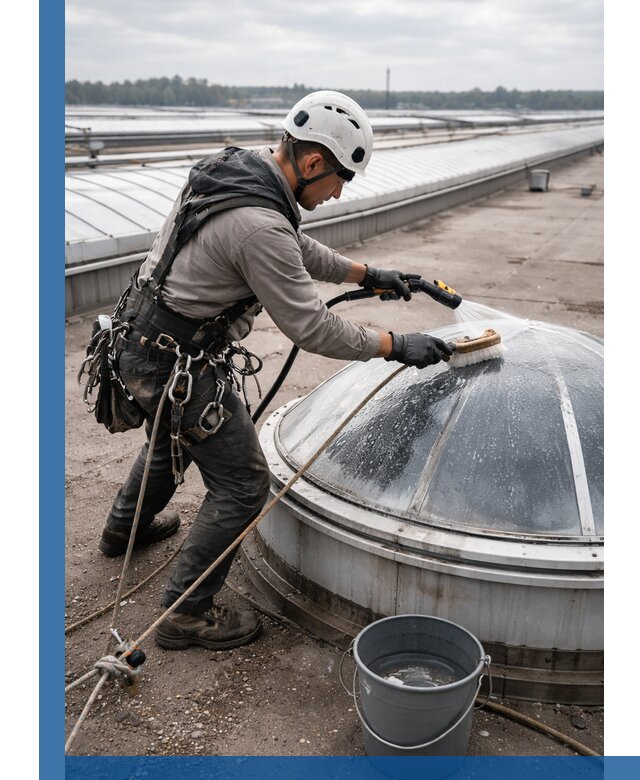 Мойка зенитных фонарей на кровле для промышленных объектов в Куйбышеве