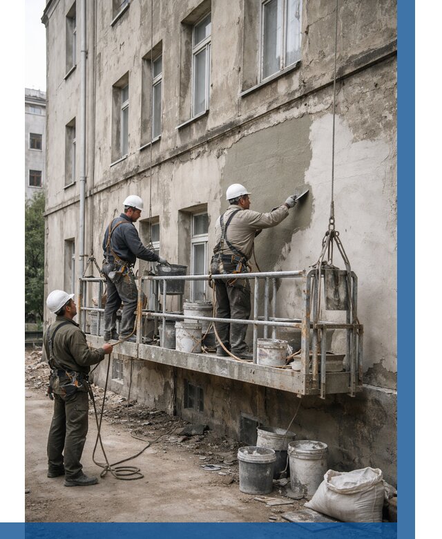 Капитальный ремонт фасада в Куйбышеве от 4355 р. | ВЫСОТНИК-Кбш