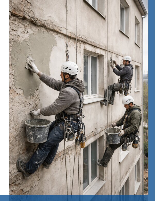 Ремонт штукатурного фасада в Куйбышеве от 778 р. под ключ | ВЫСОТНИК-Кбш