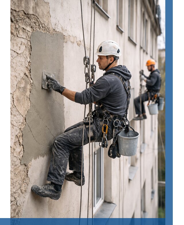 Восстановление штукатурки фасада в Куйбышеве от 1244 р. | ВЫСОТНИК-Кбш