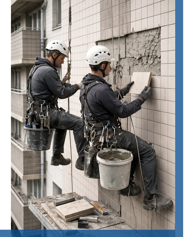 Ремонт облицовки фасада плиткой в Куйбышеве от 1866 р. | ВЫСОТНИК-Кбш