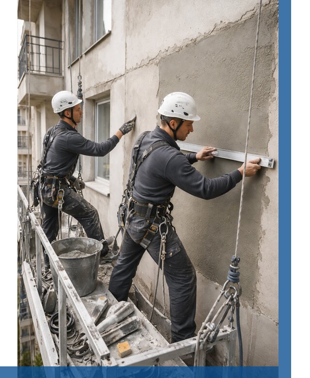 Штукатурка фасада на высоте в Куйбышеве от 933 р. | ВЫСОТНИК-Кбш