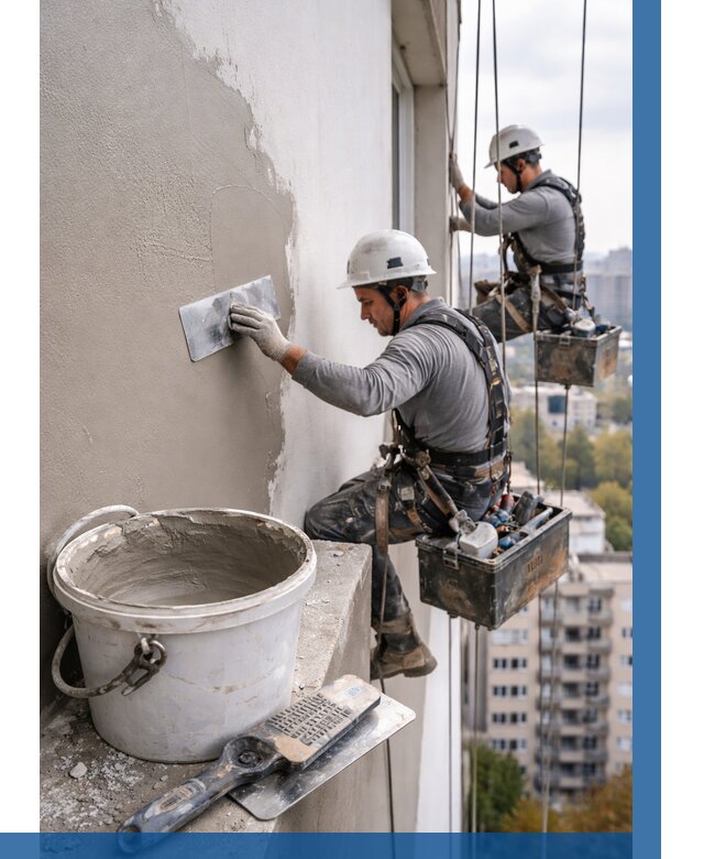 Шпаклевка фасада на высоте в Куйбышеве от 726 р. | ВЫСОТНИК-Кбш