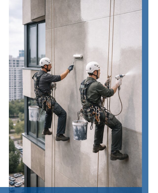 Покраска фасада альпинистами в Куйбышеве от 311 р. | ВЫСОТНИК-Кбш