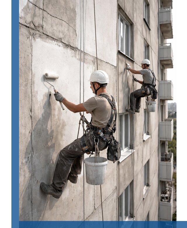 Покраска бетонного фасада в Куйбышеве для жилых и промышленных объектов