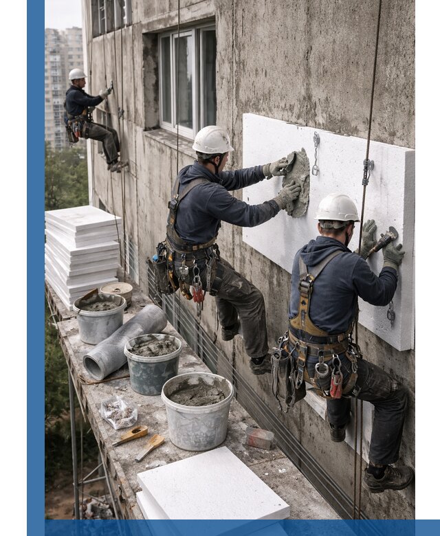 Утепление фасада пенополистиролом в Куйбышеве под ключ