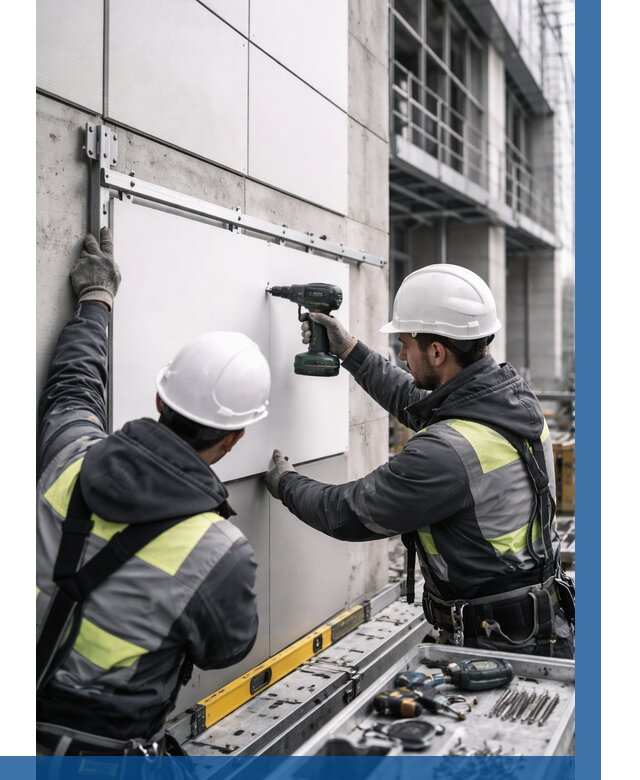 Монтаж композитных панелей фасада в Куйбышеве от 2592 р. | ВЫСОТНИК-Кбш