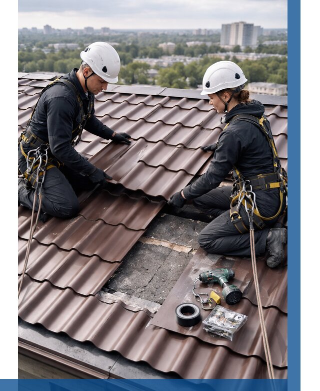 Ремонт металлочерепицы на крыше в Куйбышеве от 933 р. | ВЫСОТНИК-Кбш