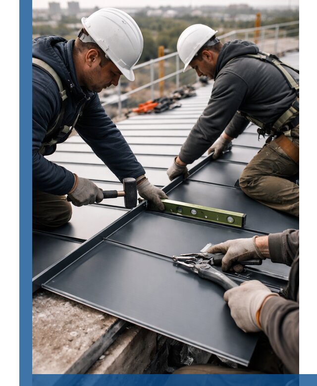 Монтаж фальцевой кровли в Куйбышеве для промышленных зданий