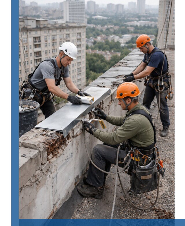 Ремонт парапета на кровле в Куйбышеве, высотные работы с гарантией