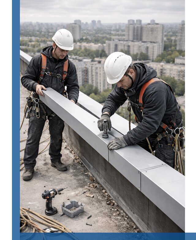 Монтаж парапетных крышек и ограждений кровли в Куйбышеве