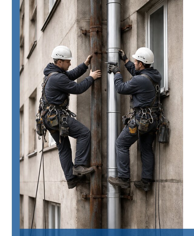 Замена водосточных труб в Куйбышеве: монтаж и демонтаж под ключ