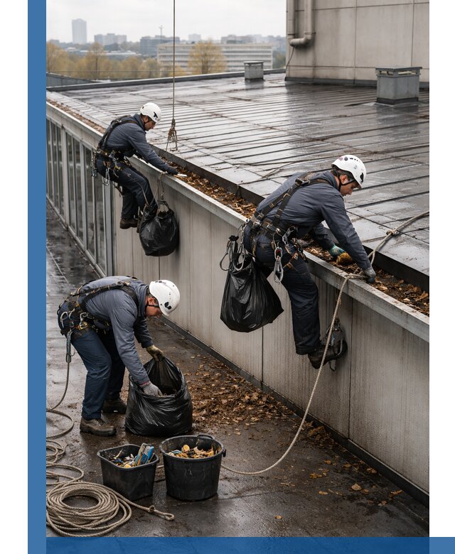 Очистка кровли по периметру в Куйбышеве силами промышленных альпинистов