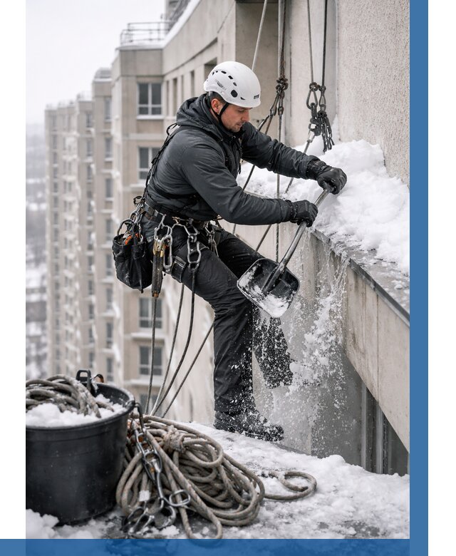 Очистка карнизов от снега в Куйбышеве от 311 р. | ВЫСОТНИК-Кбш