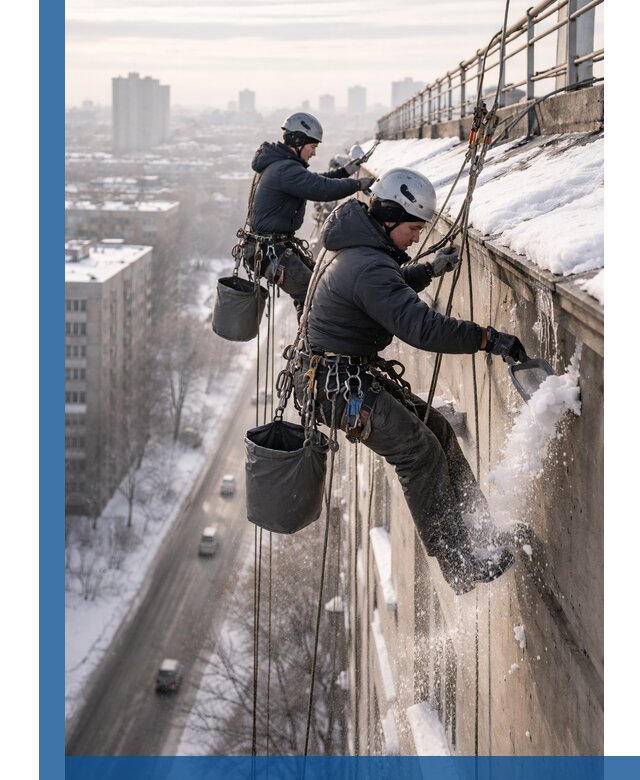 Очистка карнизов от снега в Куйбышеве профессионально и безопасно
