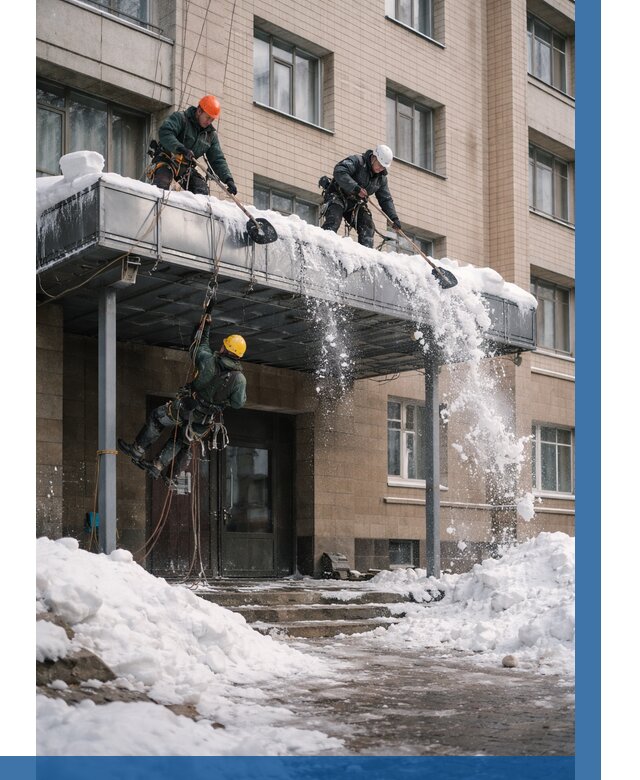 Очистка козырьков от снега в Куйбышеве от 3629 р. | ВЫСОТНИК-Кбш