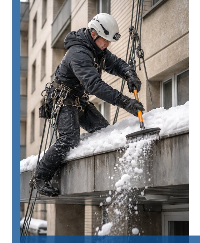 Очистка козырьков от снега в Куйбышеве круглогодично безопасно