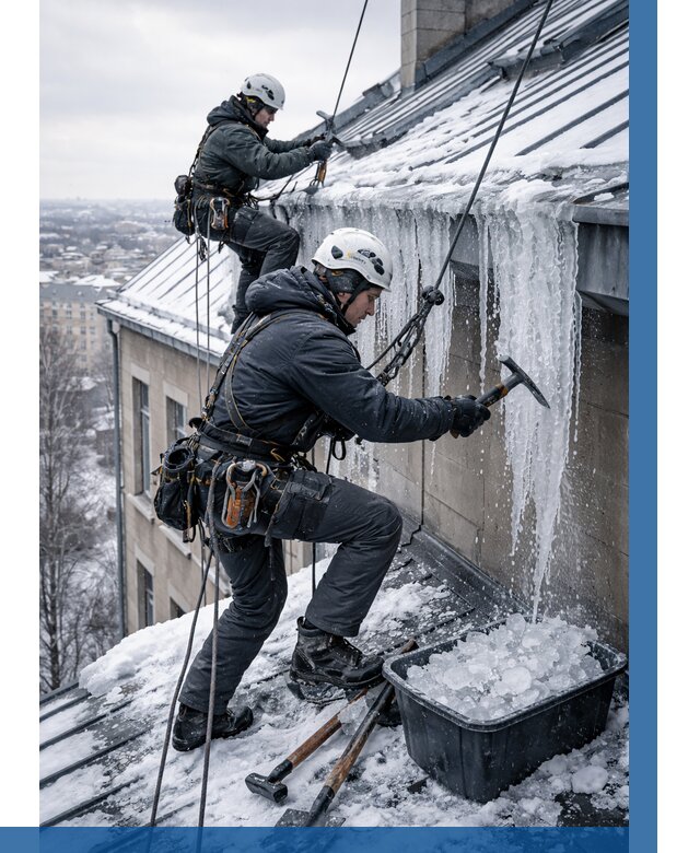 Удаление наледи с кровли в Куйбышеве от 5703 р. | ВЫСОТНИК-Кбш