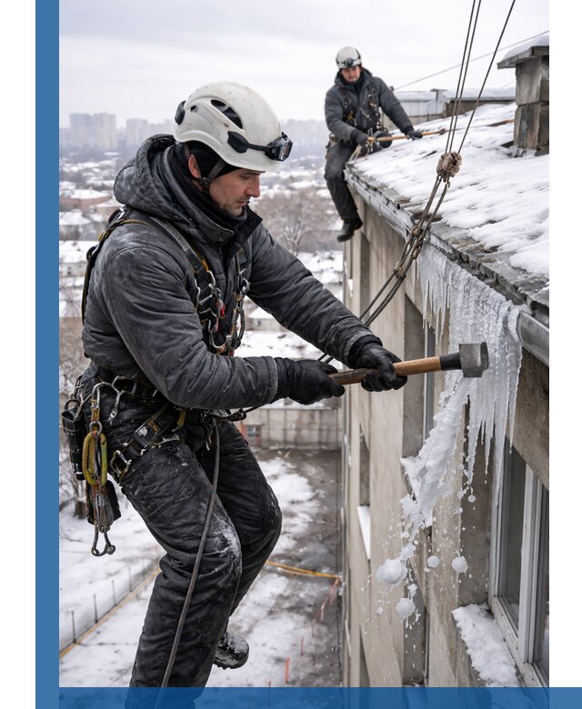 Сбивание и удаление сосулек с крыши в Куйбышеве безопасно