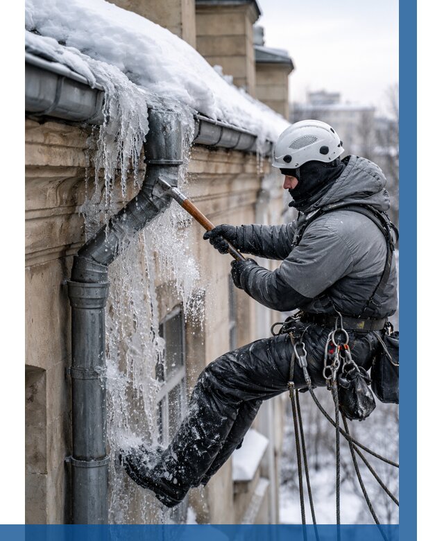 Очистка водостоков от льда в Куйбышеве от 3629 р. | ВЫСОТНИК-Кбш