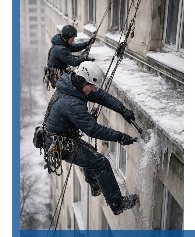 Удаление наледи и сосулек с карнизов в Куйбышеве профессионально