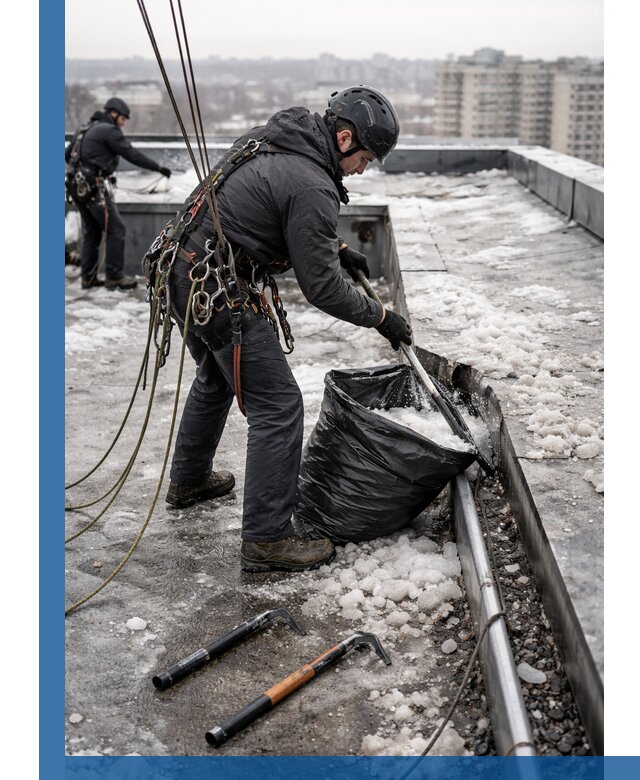 Аварийная очистка кровли в Куйбышеве от промальпинистов