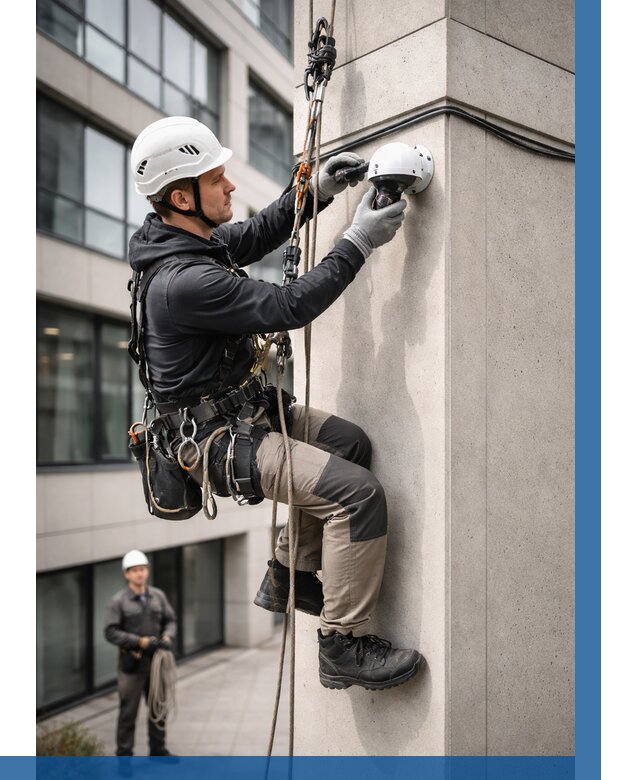 Монтаж камер видеонаблюдения на фасаде в Куйбышеве от 8814 р.-ВЫСОТНИК-Кбш