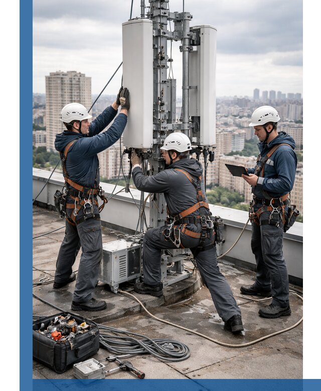 Монтаж антенн связи на крыше в Куйбышеве с вводом в эксплуатацию