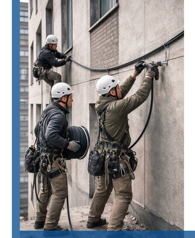 Прокладка кабеля по фасаду в Куйбышеве, профессиональный монтаж