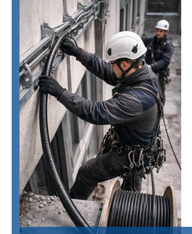 Протяжка кабеля питания на высоте в Куйбышеве с гарантией безопасности и качества