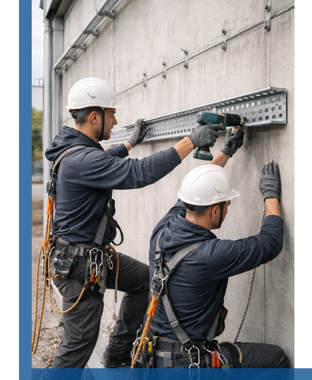 Монтаж кабельных лотков на фасаде зданий в Куйбышеве с гарантией