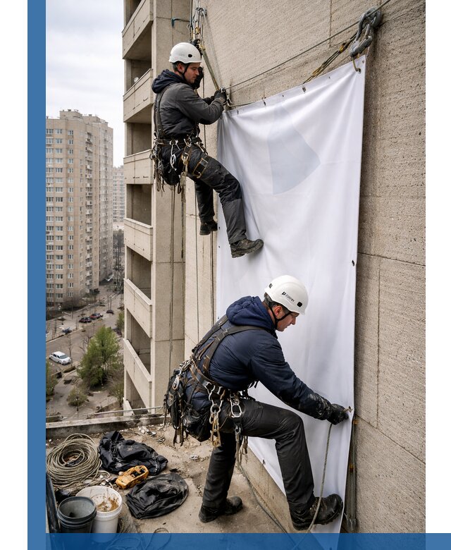 Профессиональный монтаж баннеров на фасаде в Куйбышеве