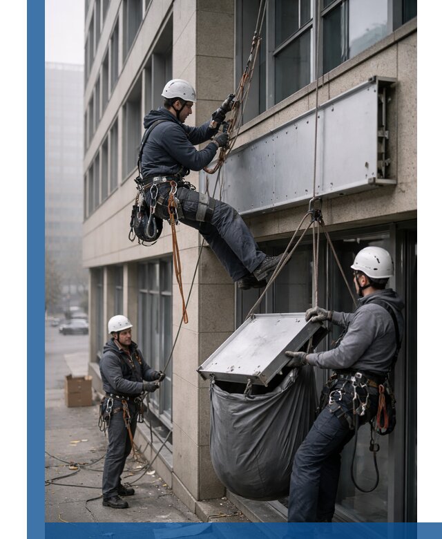 Демонтаж рекламной вывески с высотными работами в Куйбышеве