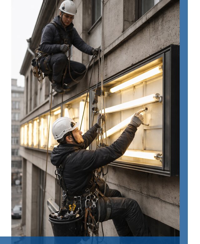 Замена ламп в вывеске в Куйбышеве под ключ от 3629 р. | ВЫСОТНИК-Кбш
