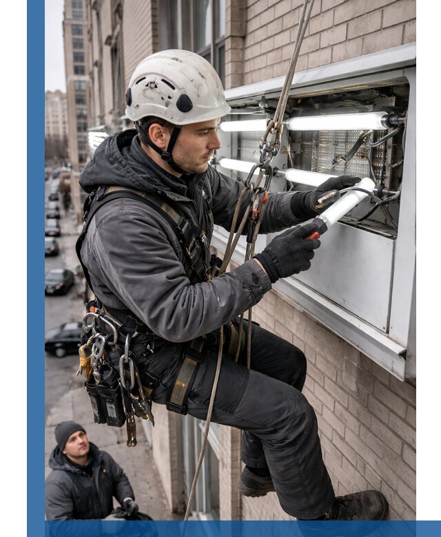Профессиональная замена ламп в наружной вывеске в Куйбышеве