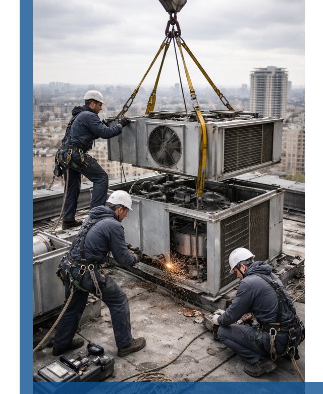 Демонтаж крышной установки в Куйбышеве любой сложности