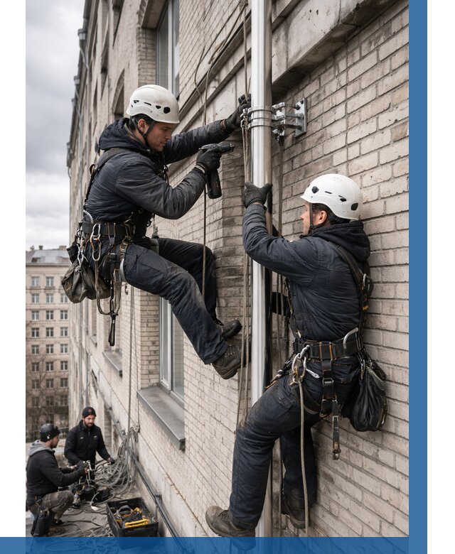 Монтаж флагштока на здании в Куйбышеве от 6740 р. | ВЫСОТНИК-Кбш