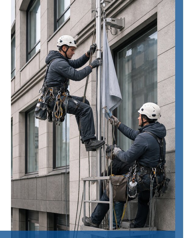 Установка флагов на фасаде в Куйбышеве от 4666 р. | ВЫСОТНИК-Кбш