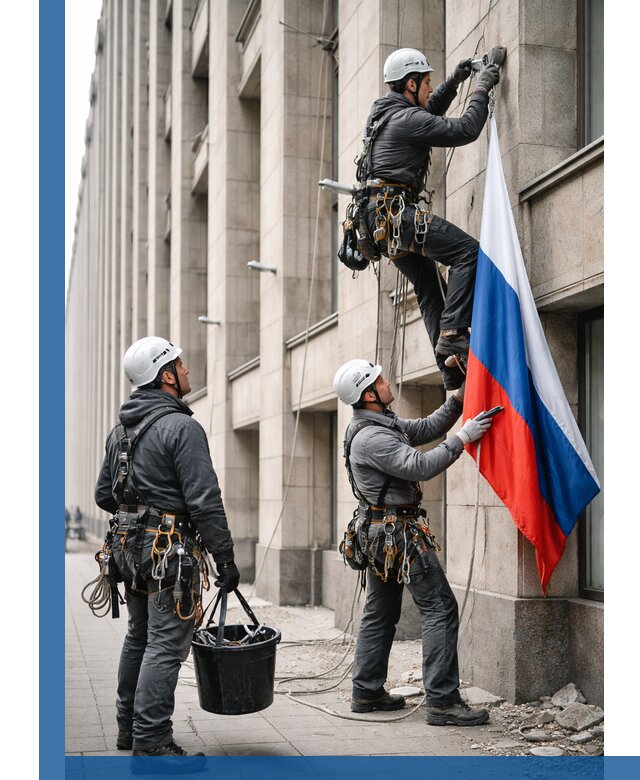 Профессиональная установка флагов на фасаде в Куйбышеве