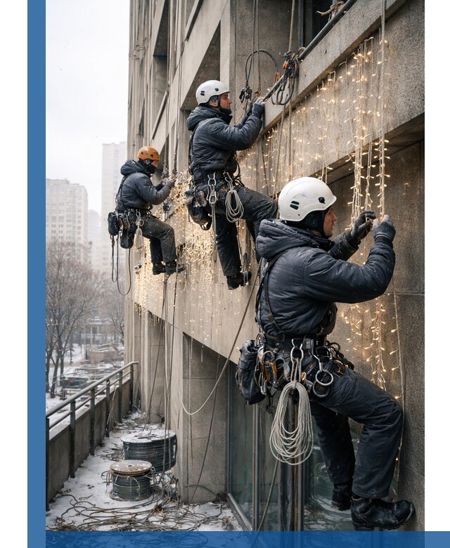 Монтаж новогодней иллюминации и украшение фасадов в Куйбышеве