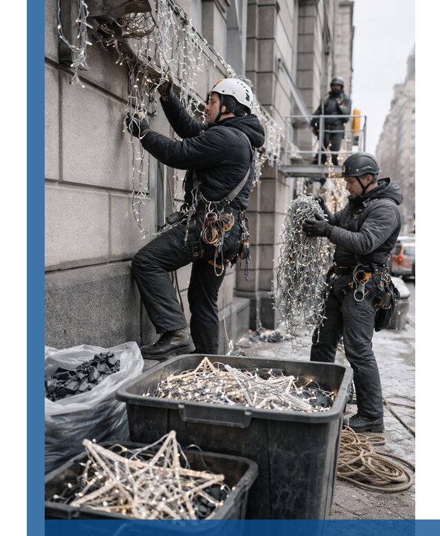 Демонтаж новогоднего оформления и гирлянд в Куйбышеве