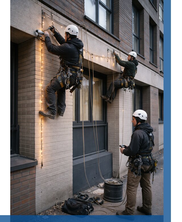 Монтаж гирлянд на фасаде в Куйбышеве от 3629 р. | ВЫСОТНИК-Кбш