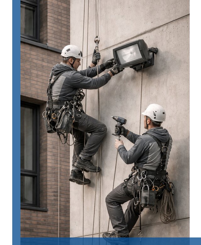 Профессиональный монтаж фасадных прожекторов в Куйбышеве под ключ