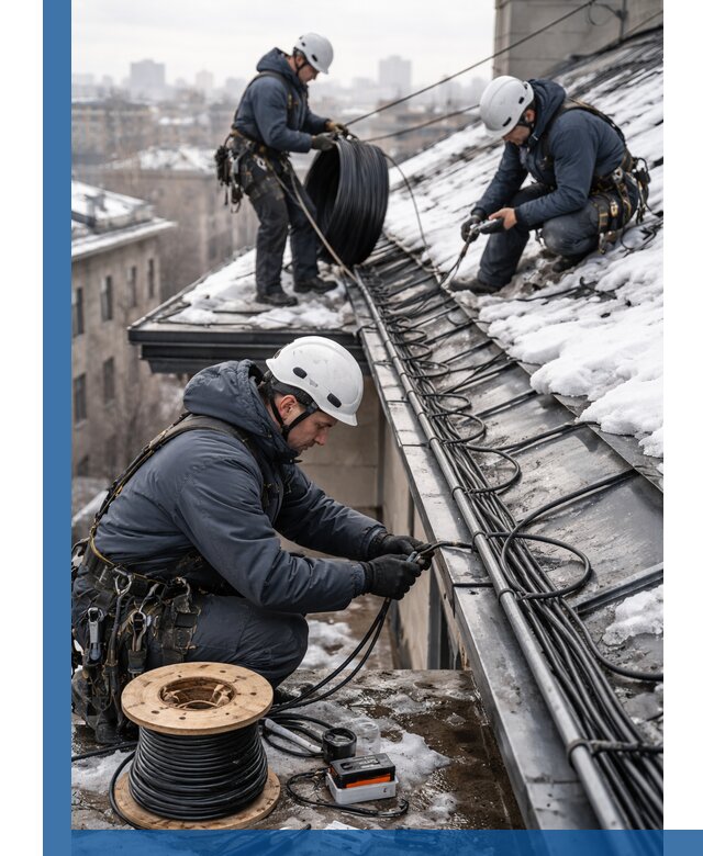 Монтаж греющего кабеля на кровле в Куйбышеве под ключ
