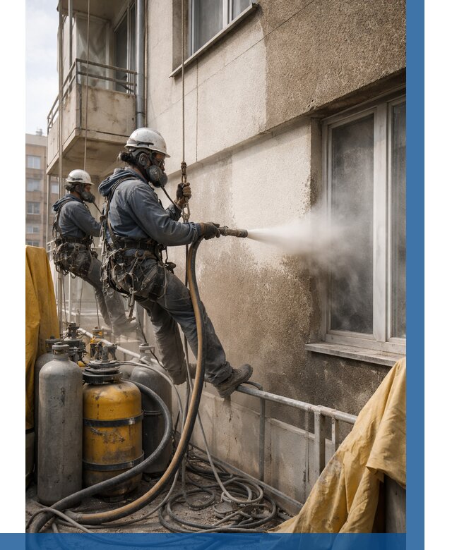 Пескоструйная очистка фасада в Куйбышеве от 674 р. | ВЫСОТНИК-Кбш