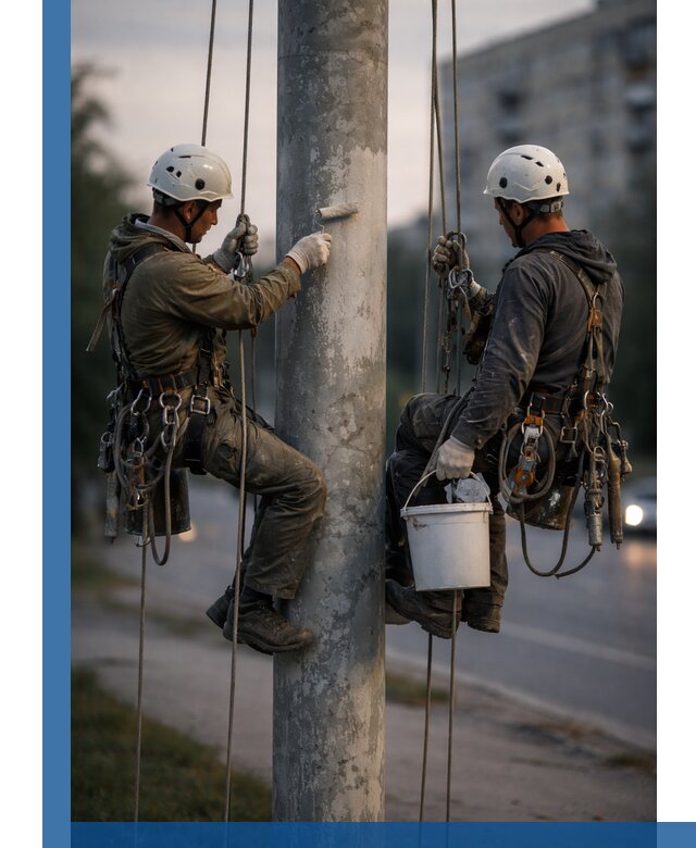 Покраска опор освещения и антикоррозийная защита в Куйбышеве