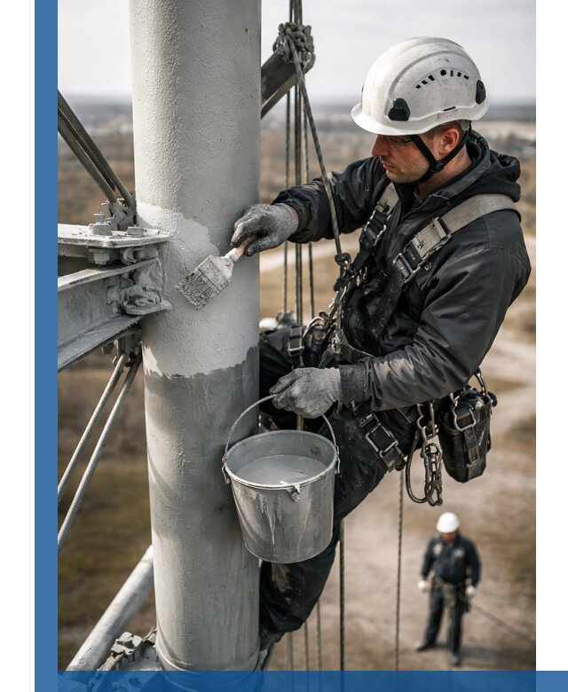 Покраска мачт связи в Куйбышеве промышленными альпинистами